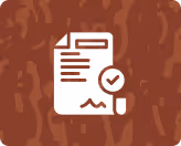 Icon of a document with a checkmark on a textured brown background.