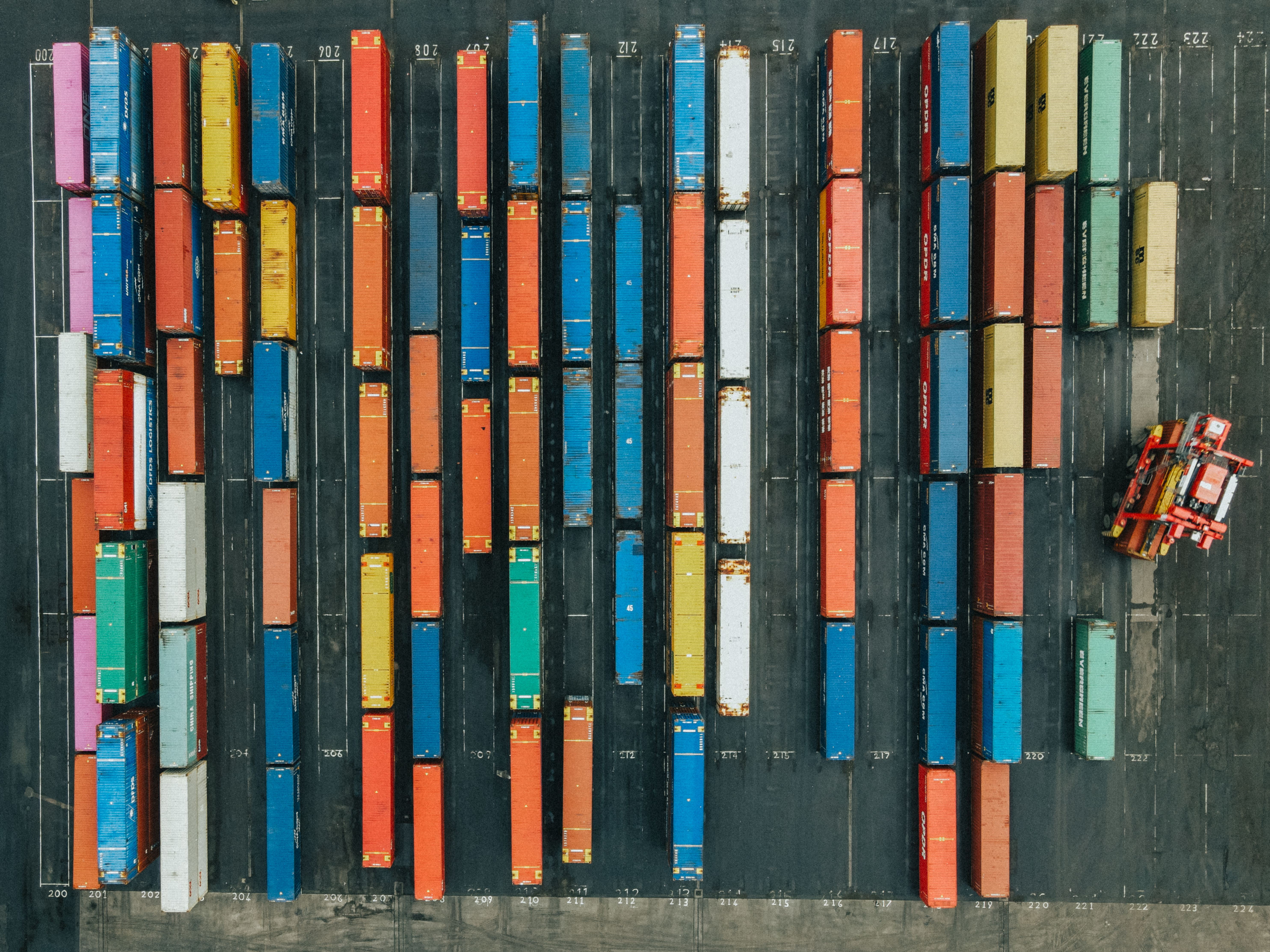 Cargo containers and freight at a busy shipping port