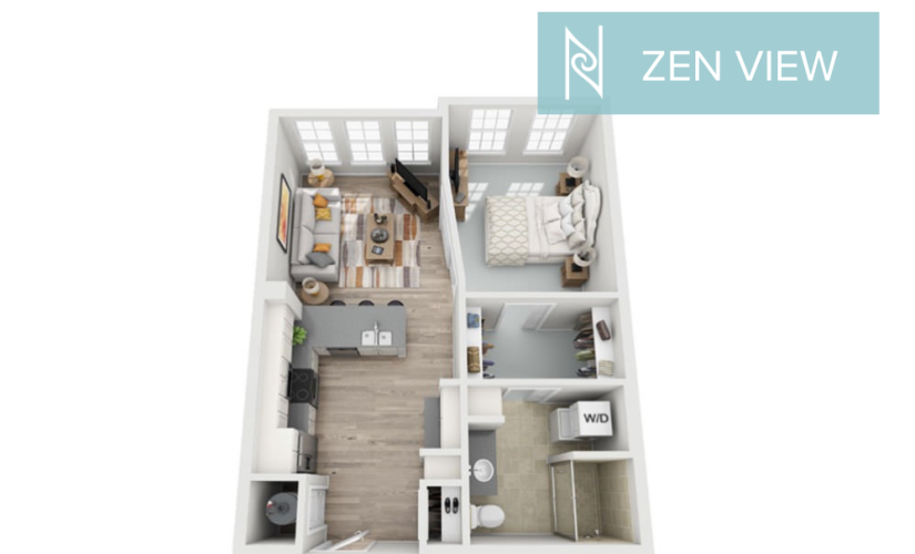 S1.1 - Studio floorplan layout with 1 bathroom and 746 square feet