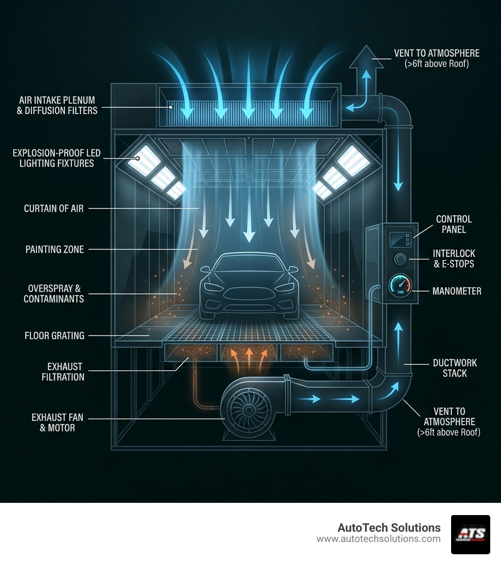 Anatomy of a downdraft paint booth - downdraft paint booth installation infographic Anatomy of a downdraft paint booth - downdraft paint booth installation infographic