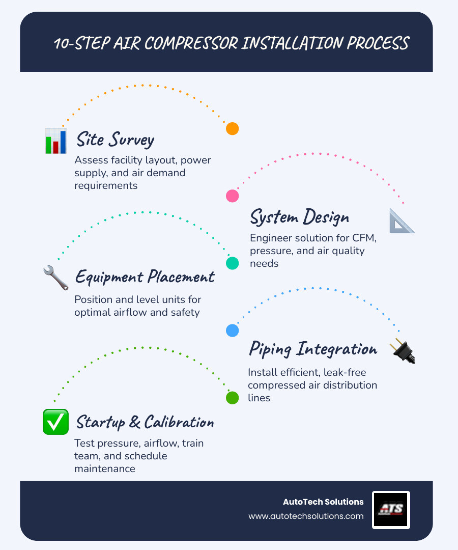 10-step air compressor installation process infographic for Michigan automotive facilities - air compressor installation