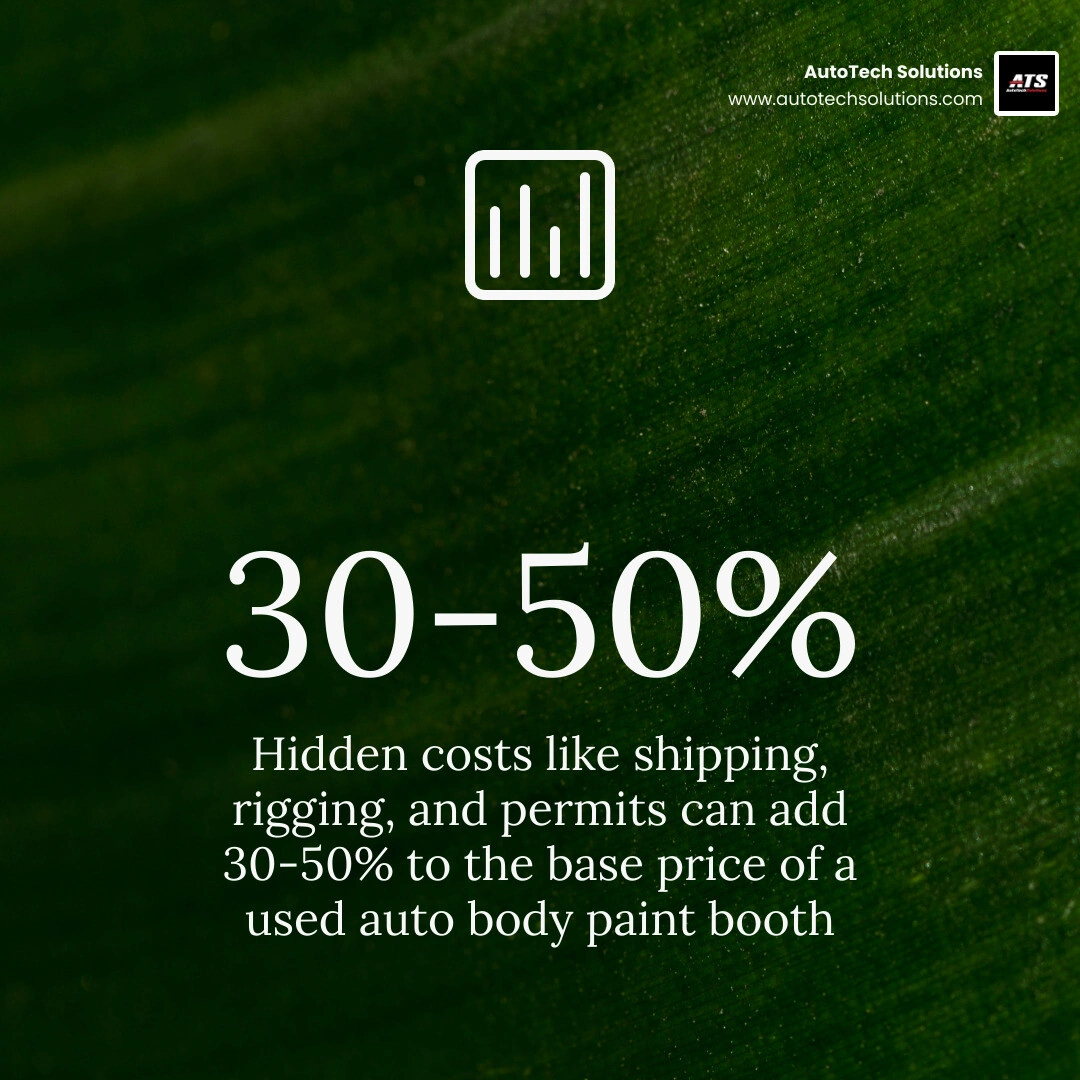 Stat showing that hidden costs like shipping and installation can add 30-50% to the base price of a used booth infographic