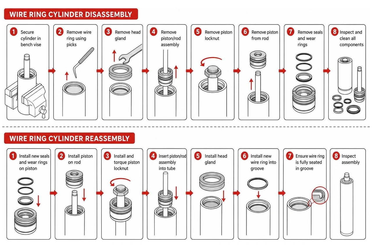 Wire ring cylinder disassembly and reassembly process flow Wire ring cylinder disassembly and reassembly process flow