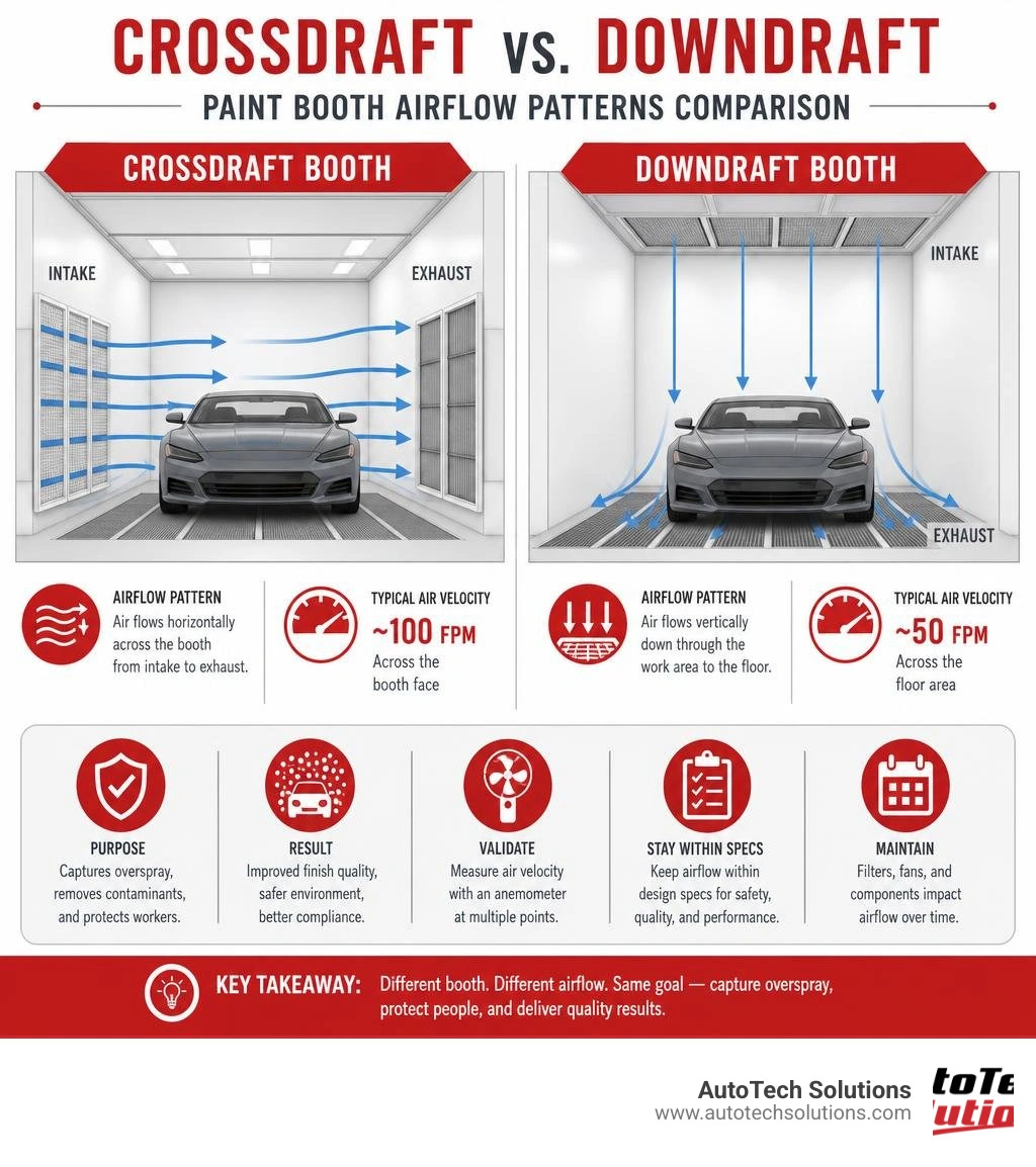 Crossdraft vs downdraft paint booth airflow patterns comparison infographic infographic Crossdraft vs downdraft paint booth airflow patterns comparison infographic infographic
