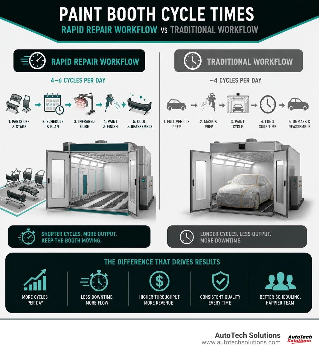 Rapid repair workflow vs traditional paint booth cycle times comparison infographic infographic