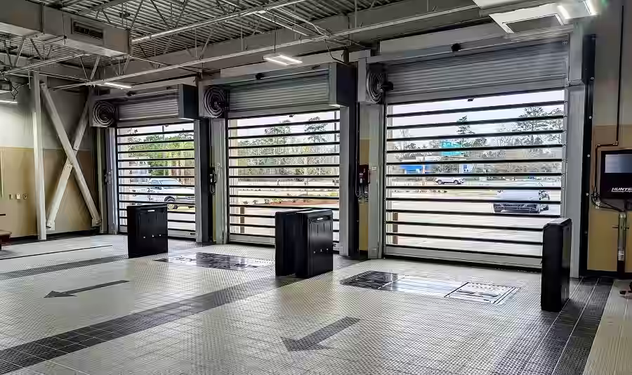 Alignment rack setup inside modern body shop bay