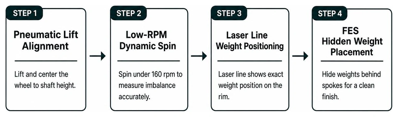 Commercial Heavy Duty Wheel Balancing Process Sequence Commercial Heavy Duty Wheel Balancing Process Sequence