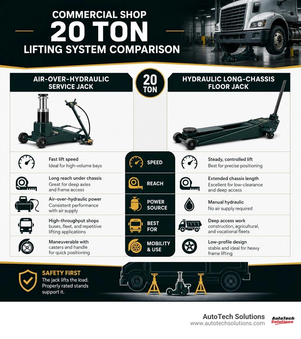Commercial shop 20 ton lifting system comparison infographic Commercial shop 20 ton lifting system comparison infographic