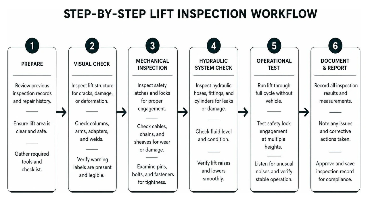 Step-by-step lift inspection workflow process