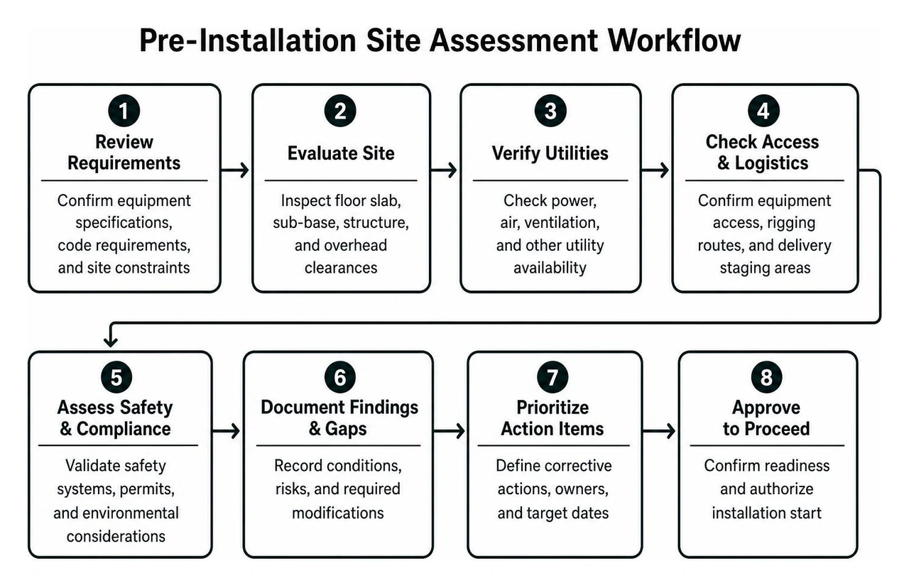 Pre-installation site assessment workflow Pre-installation site assessment workflow