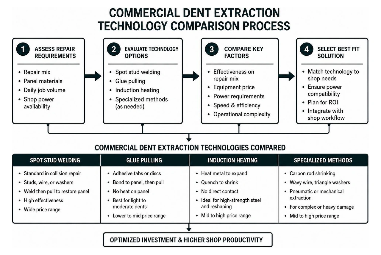 Commercial dent extraction technology comparison process