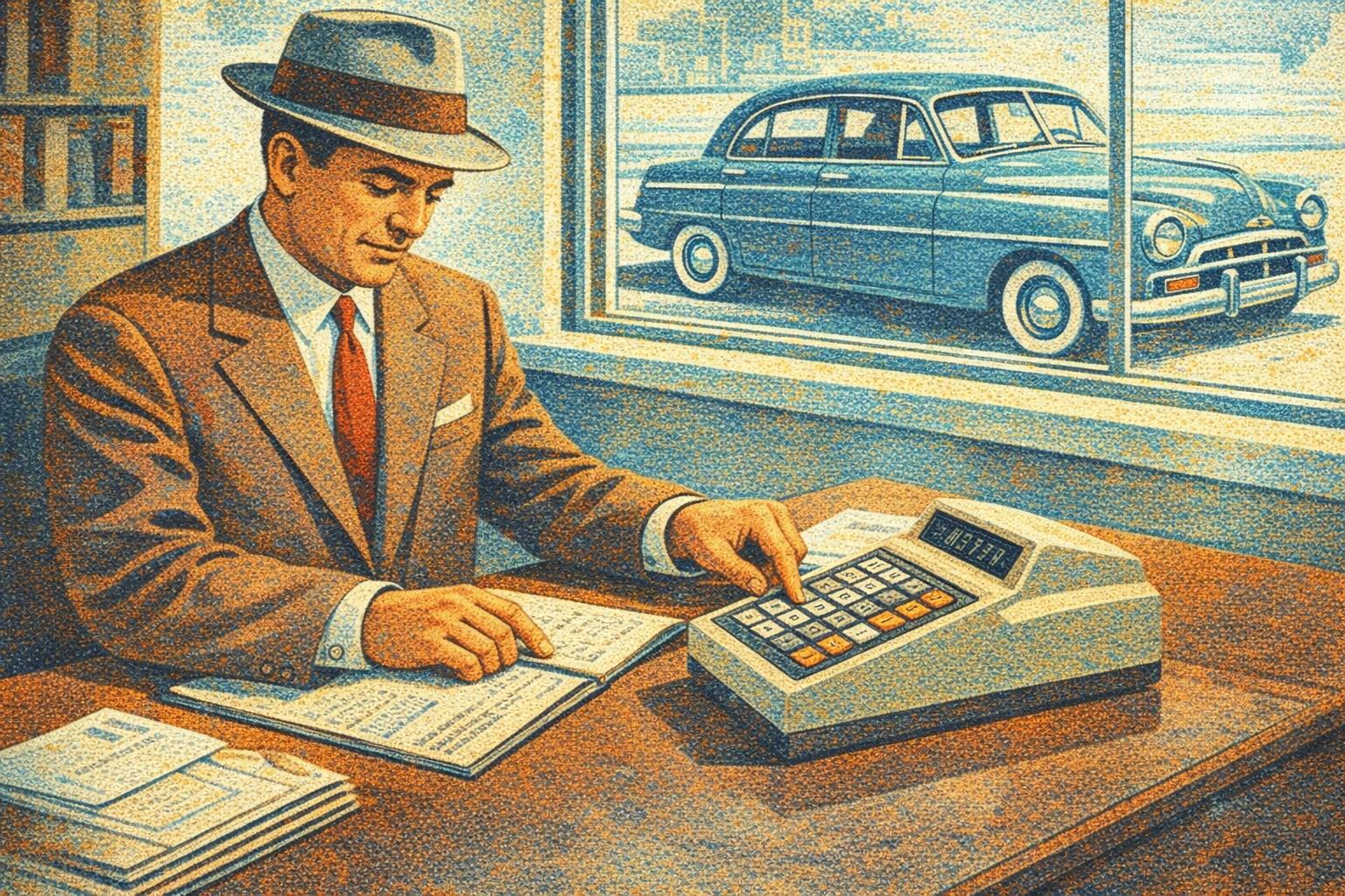 Business person estimating out of the door price of a vehicle