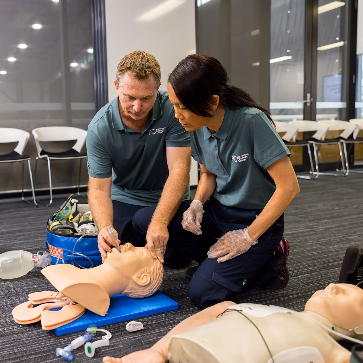 IPC paramedic students participating in a practical first aid and resuscitation training exercise
