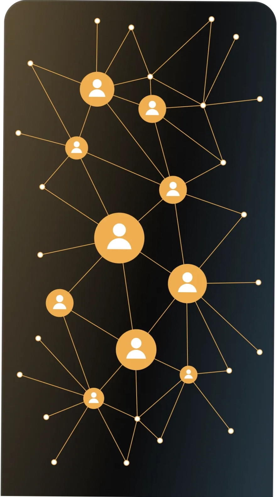Graphic depicting lines to and from people, representing network connections