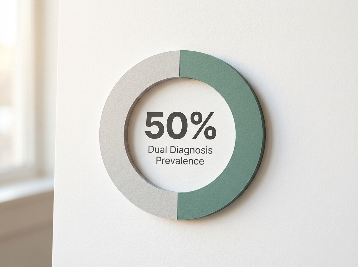 Infographic showing Prevalence of Dual Diagnosis in Individuals with SUD: 50%