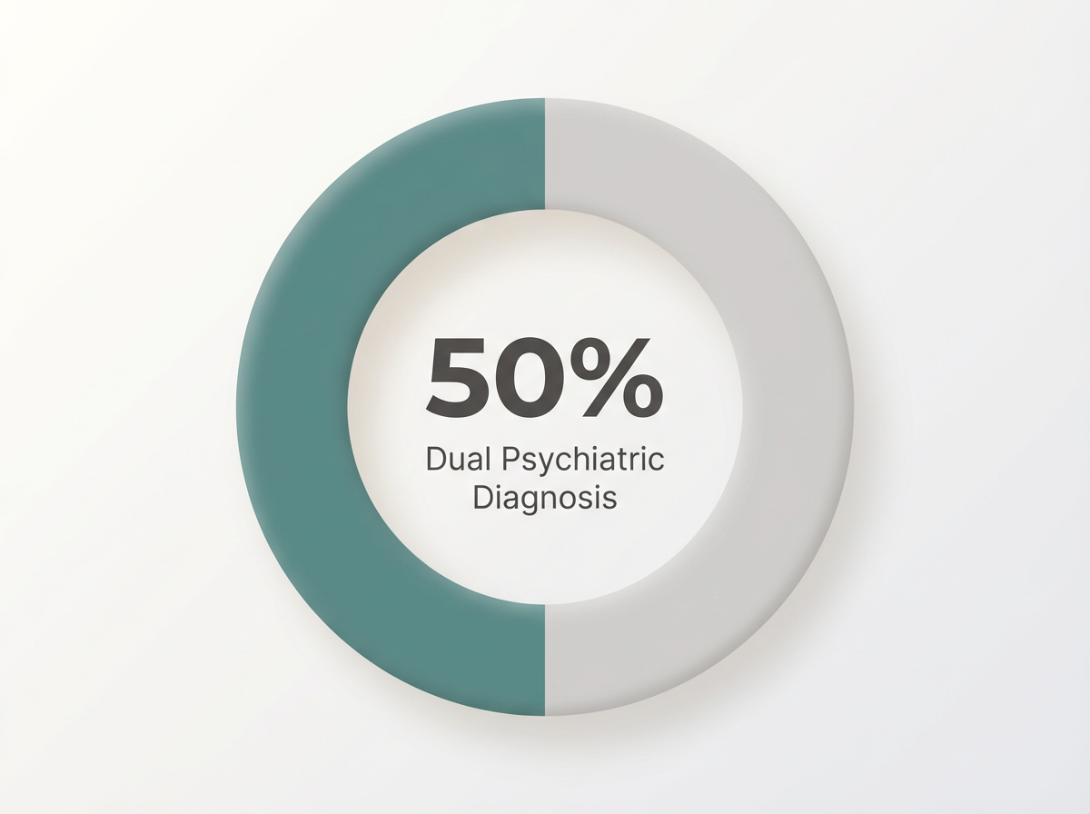 Infographic showing Patients with Co-Occurring Psychiatric Diagnosis: 50%