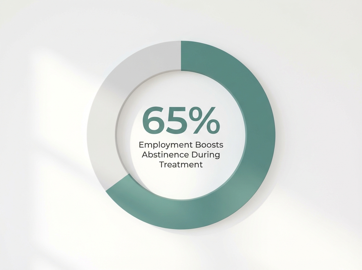 Infographic showing Increased Likelihood of Abstinence with Employment Improvement During Treatment: 65%