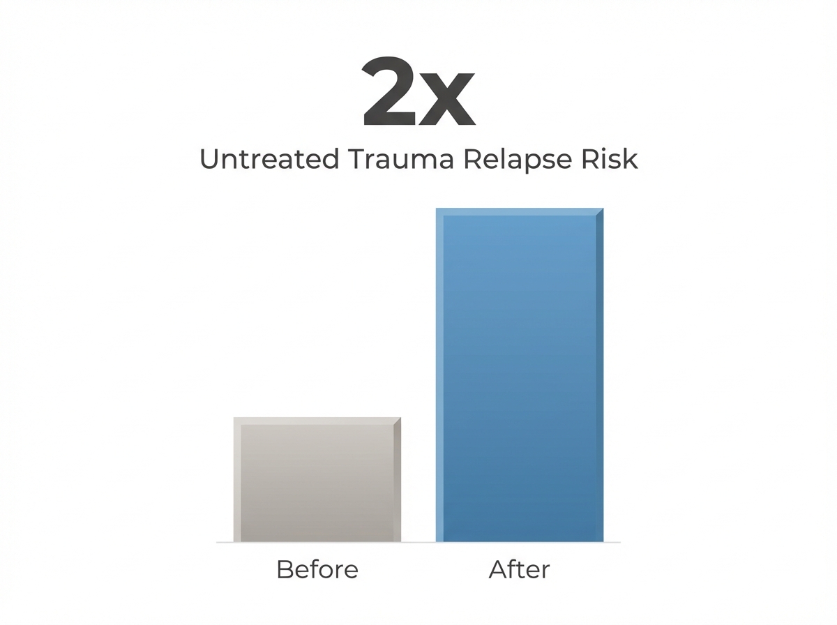Infographic showing Relapse Risk Multiplier for Untreated Trauma: 2x