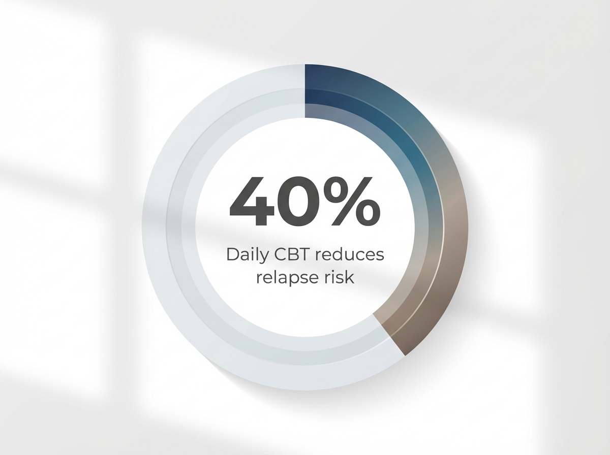 Infographic showing Reduction in relapse risk with daily CBT practice vs. standard care: 40%