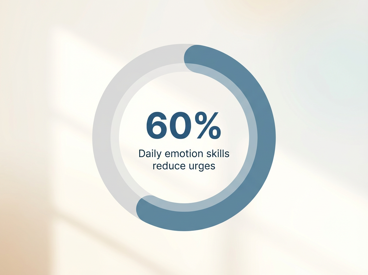 Infographic showing Reduction in substance use urges with daily emotion regulation skills: 60%