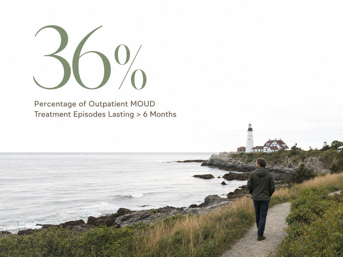 Infographic showing Percentage of Outpatient MOUD Treatment Episodes Lasting > 6 Months