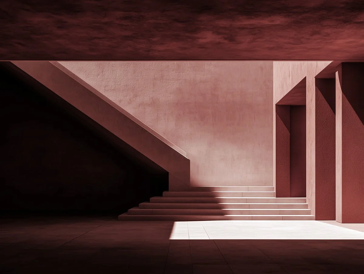 Sculptural minimalist staircase in a MAR MAR-designed Bali interior