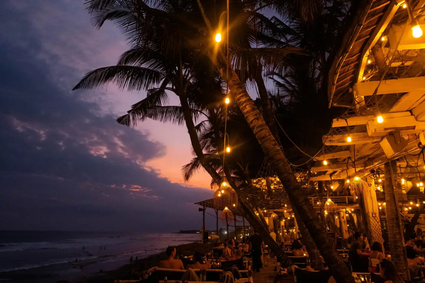 Sunset at a beach club along the Canggu coast