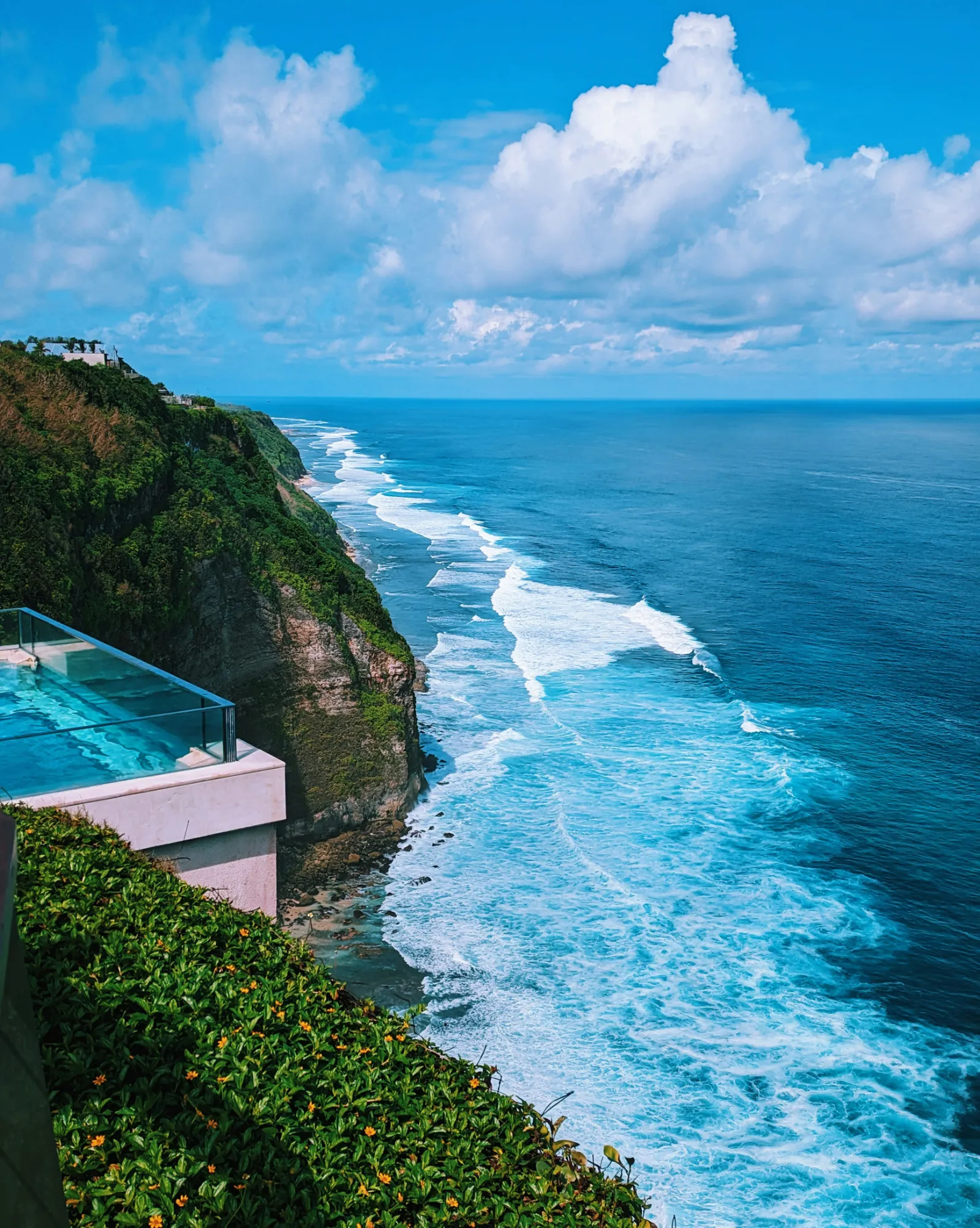 Aerial view of the Bukit peninsula coastline at the southern tip of Bali