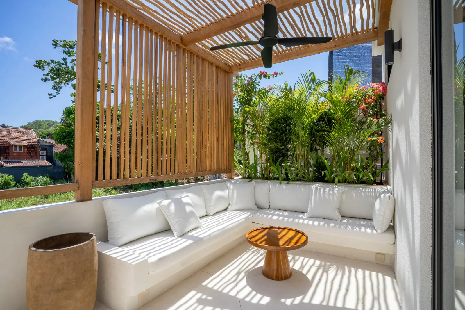 Tropical privacy planting screening a Bali villa pool area from neighbouring properties