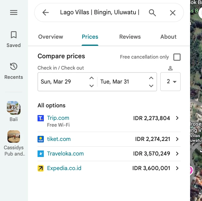 The booking links section of a Google Business Profile showing OTA partners