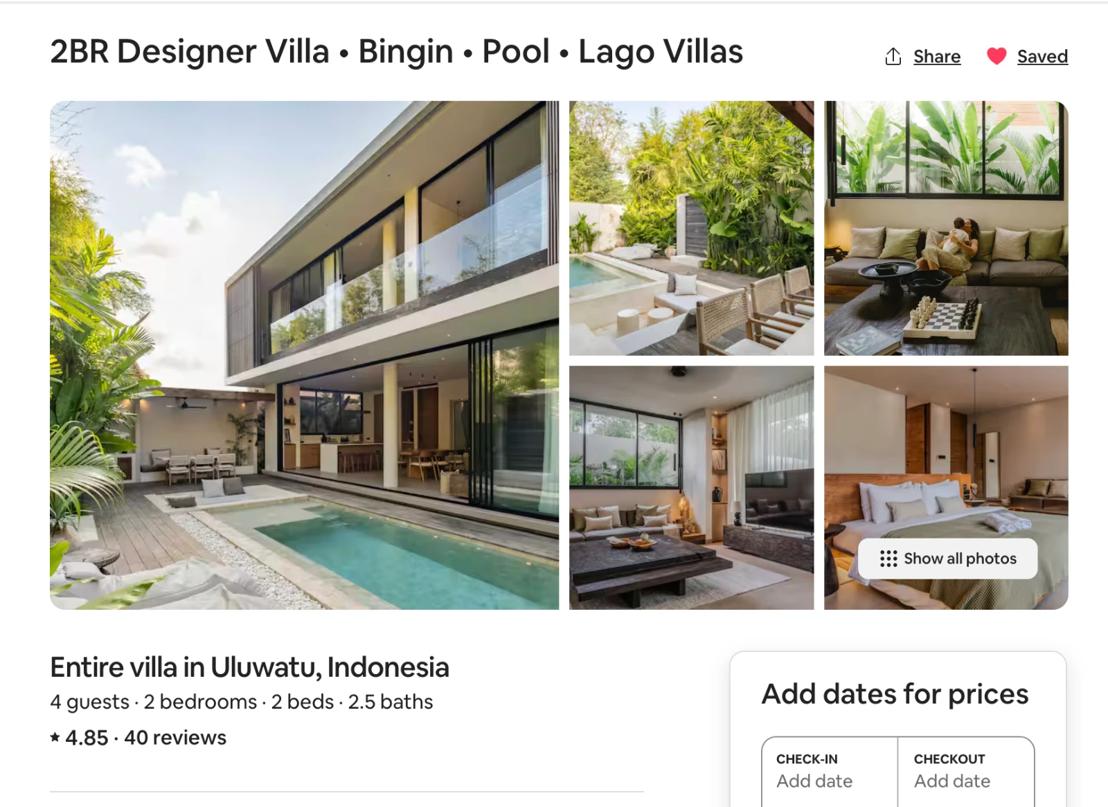 An Airbnb account showing a villa listing with the manager added as co-host