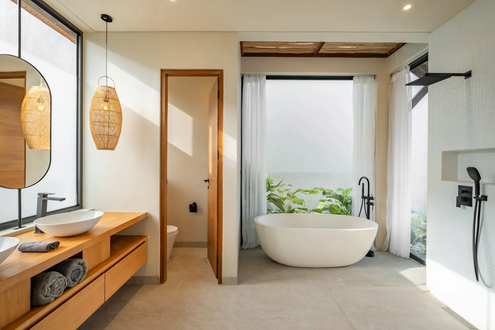 Hotel-grade villa bathroom in Bali with good lighting and storage