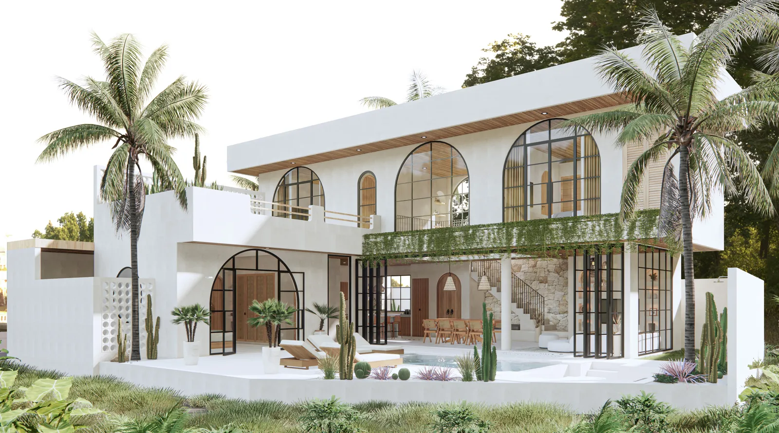 Arched white villa in Bali built by Kadecons