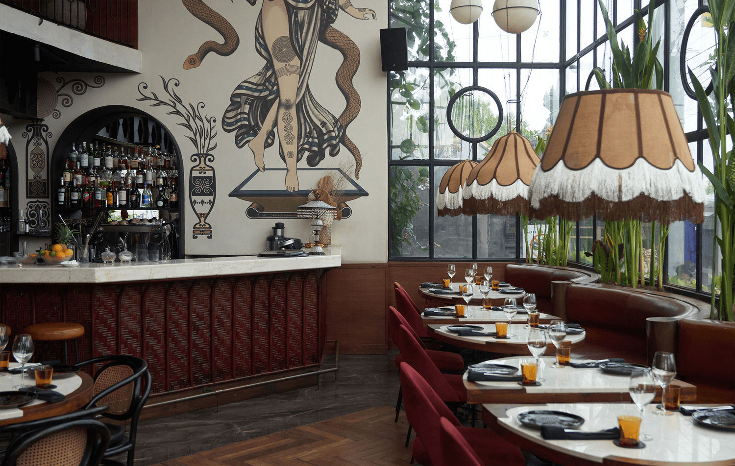 The dining room and bar at Santanera in Canggu