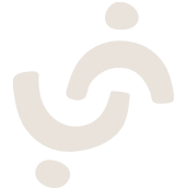 Abstract icon with two curved shapes and two dots resembling stylized human figures.