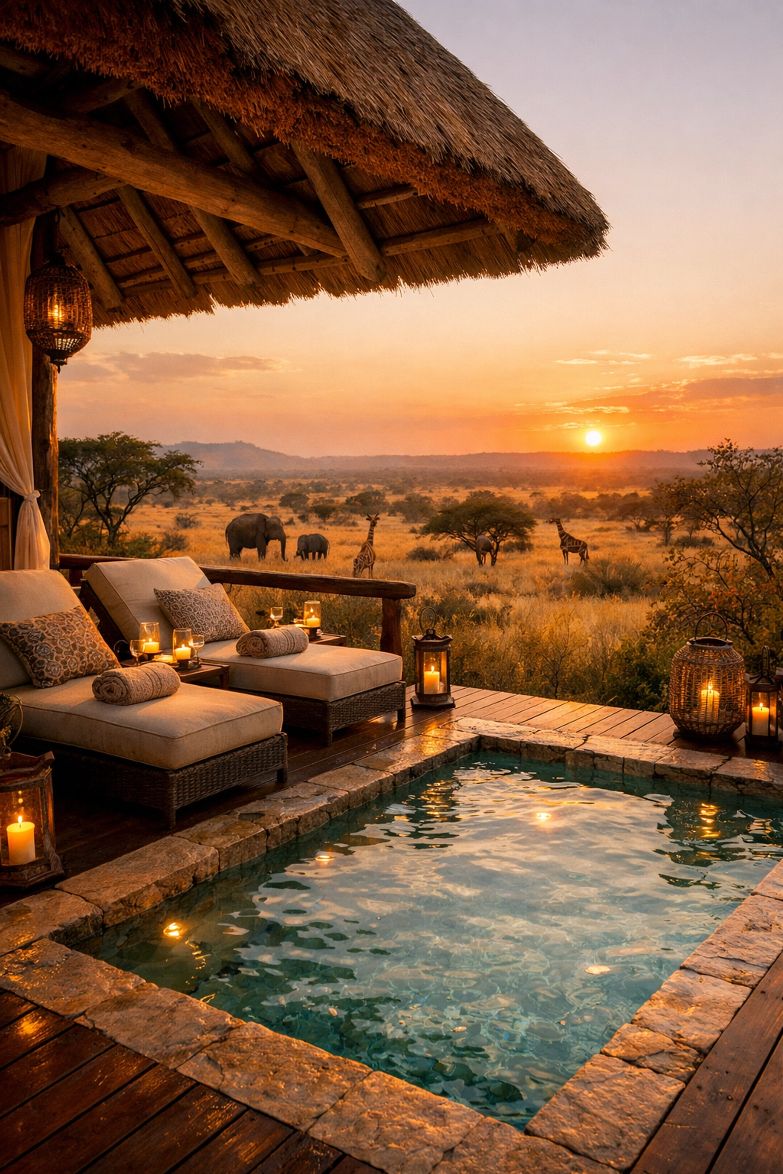 Luxury safari lodge suite with private plunge pool overlooking African bushveld