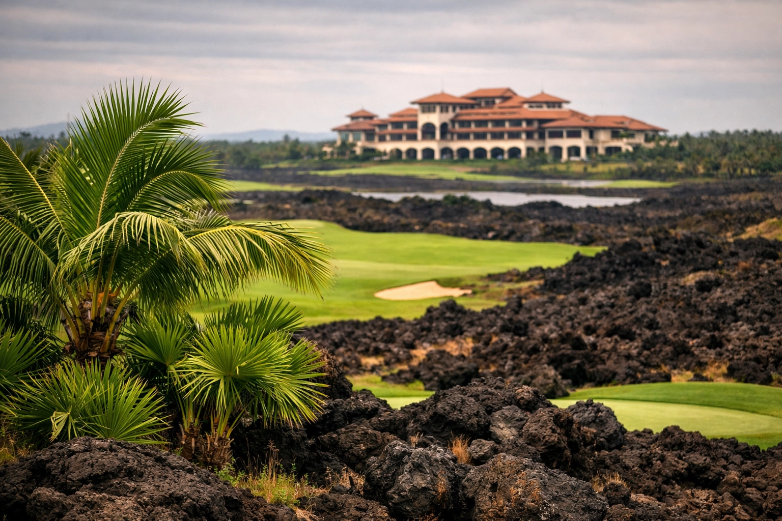 Mission Hills Haikou golf resort in China featuring luxury fairways across a volcanic landscape.