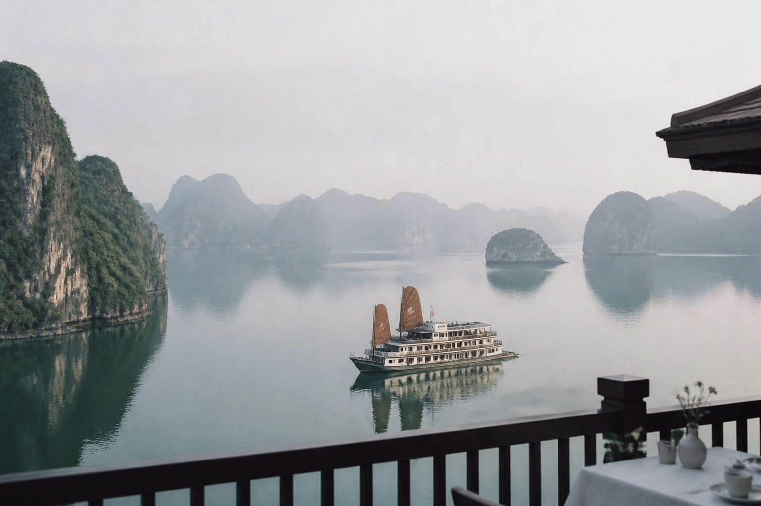 Luxury cruise boat in Halong Bay, a highlight of premium Vietnam golf tours from Australia.