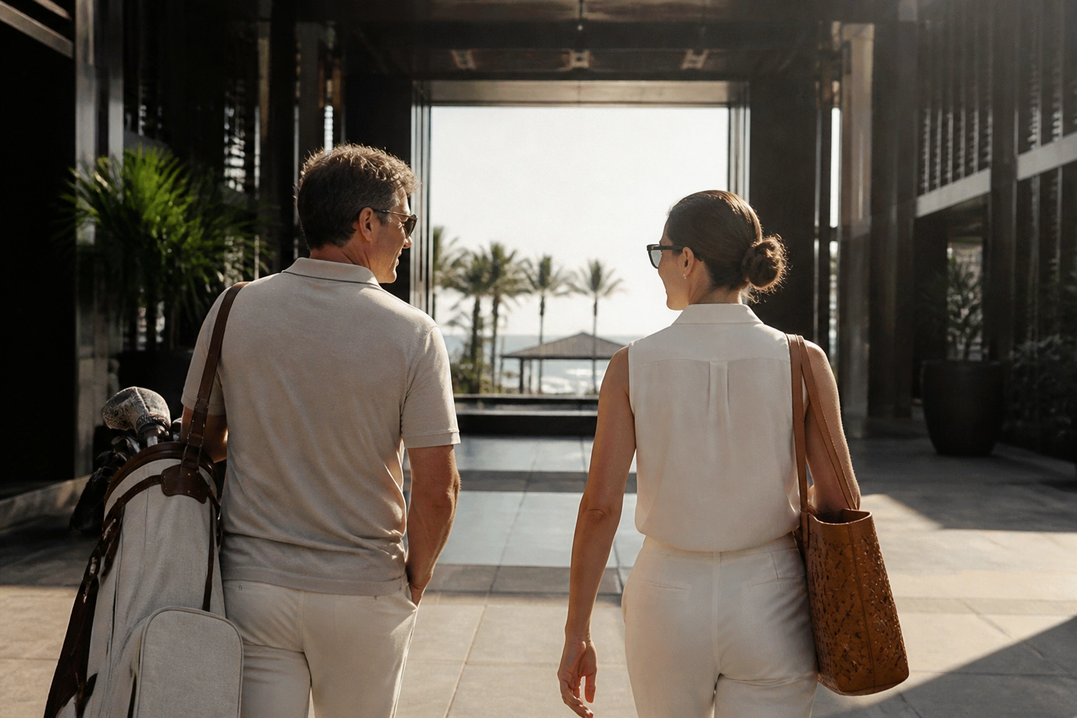 Couples on a luxury hosted golf tour arriving at a 5-star Da Nang resort in Vietnam.
