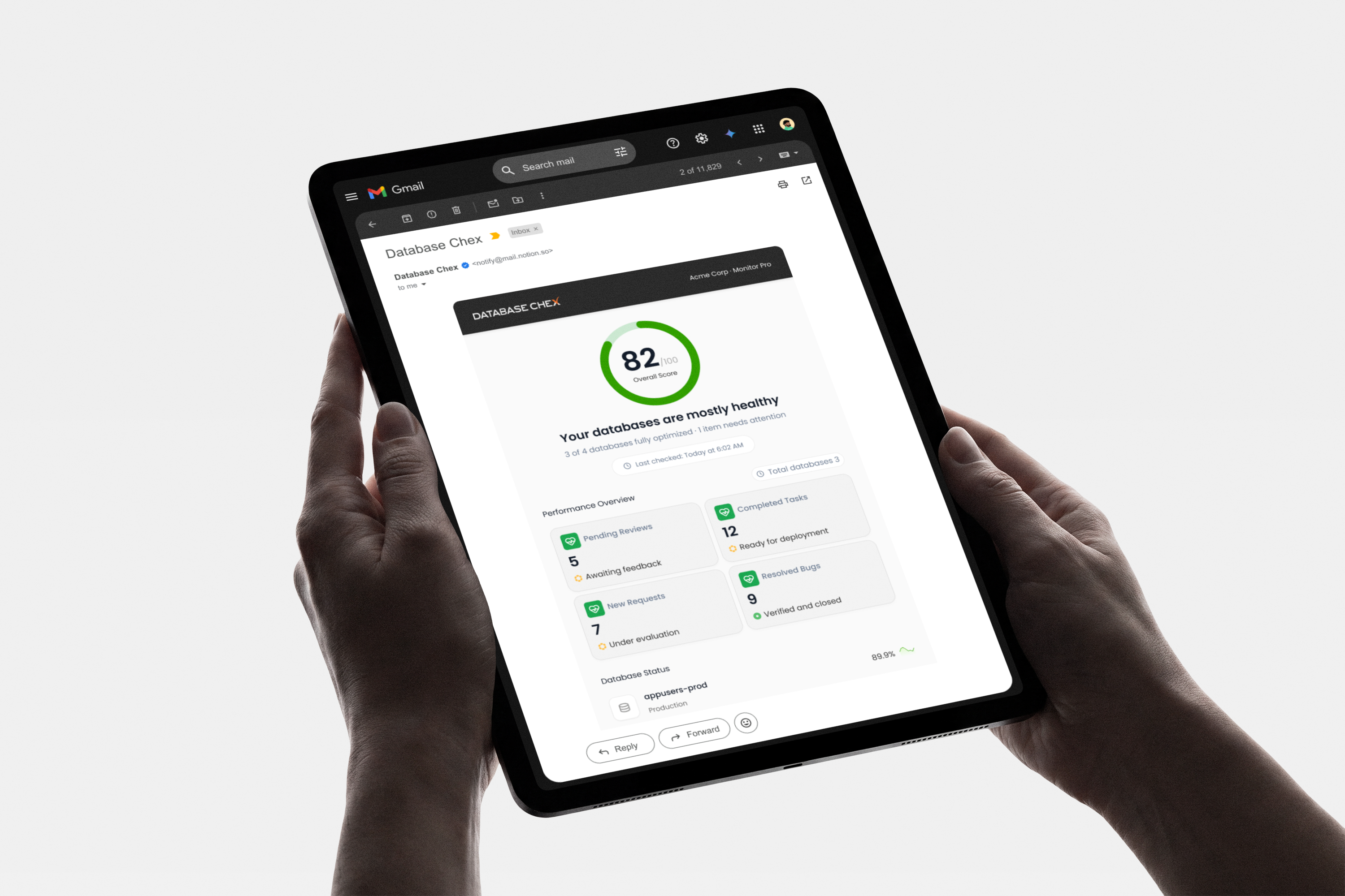 Database Confidence Score displayed on a tablet