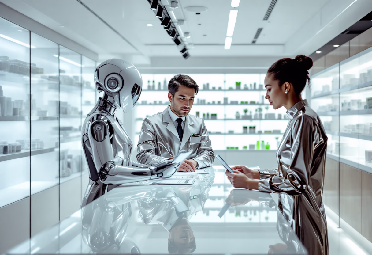 image of pharmacist explaining medication to a customer