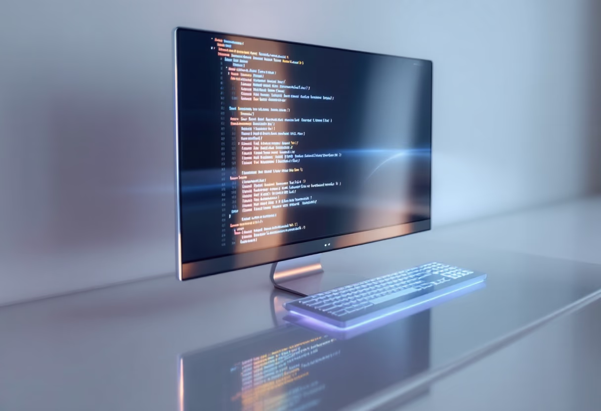 [background image] image of coding on a computer screen (for a ai fintech company)