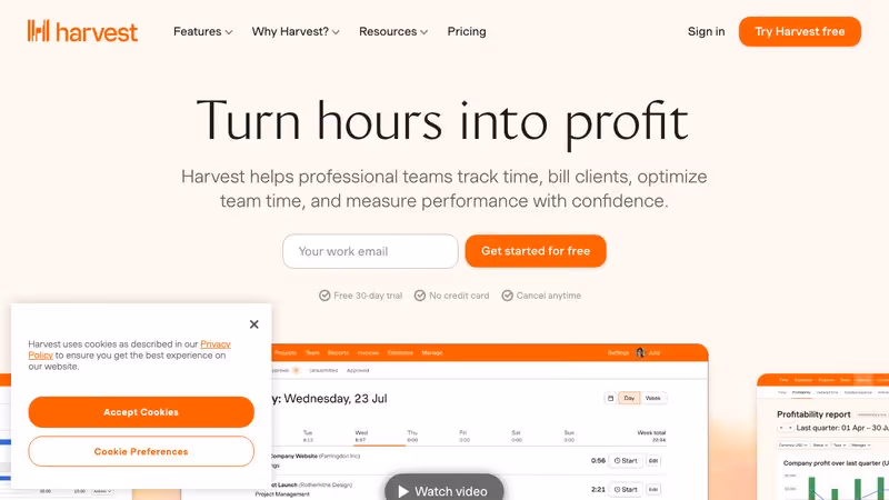 Harvest time tracking software homepage