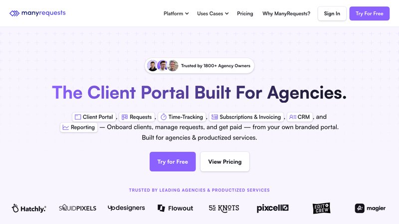 ManyRequests client portal software homepage