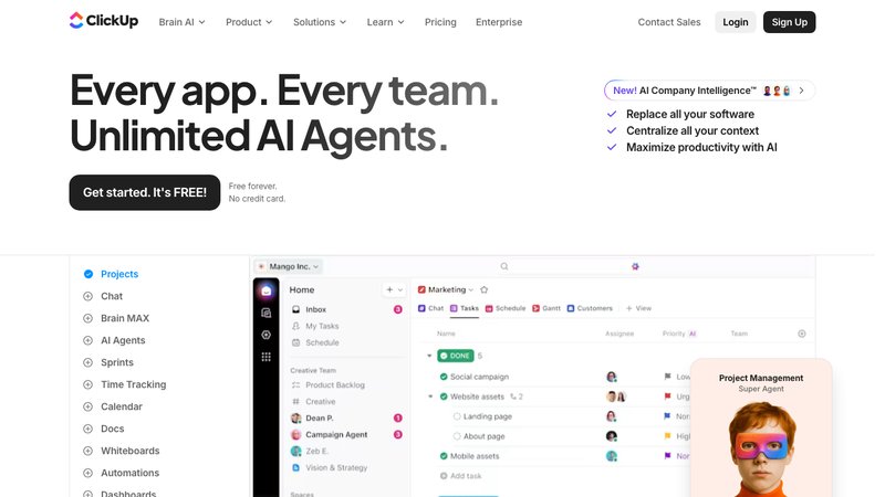 ClickUp project management software homepage