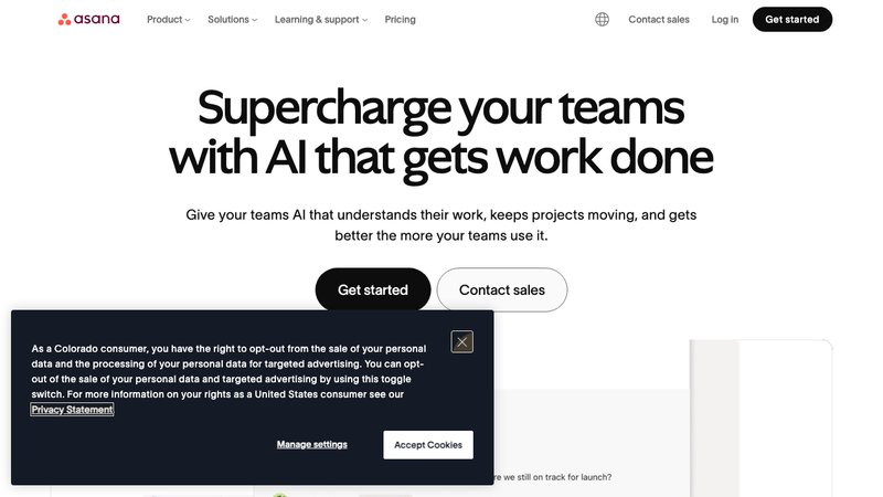 Asana project management software homepage