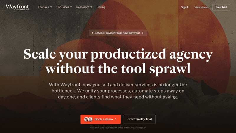Wayfront client portal software homepage