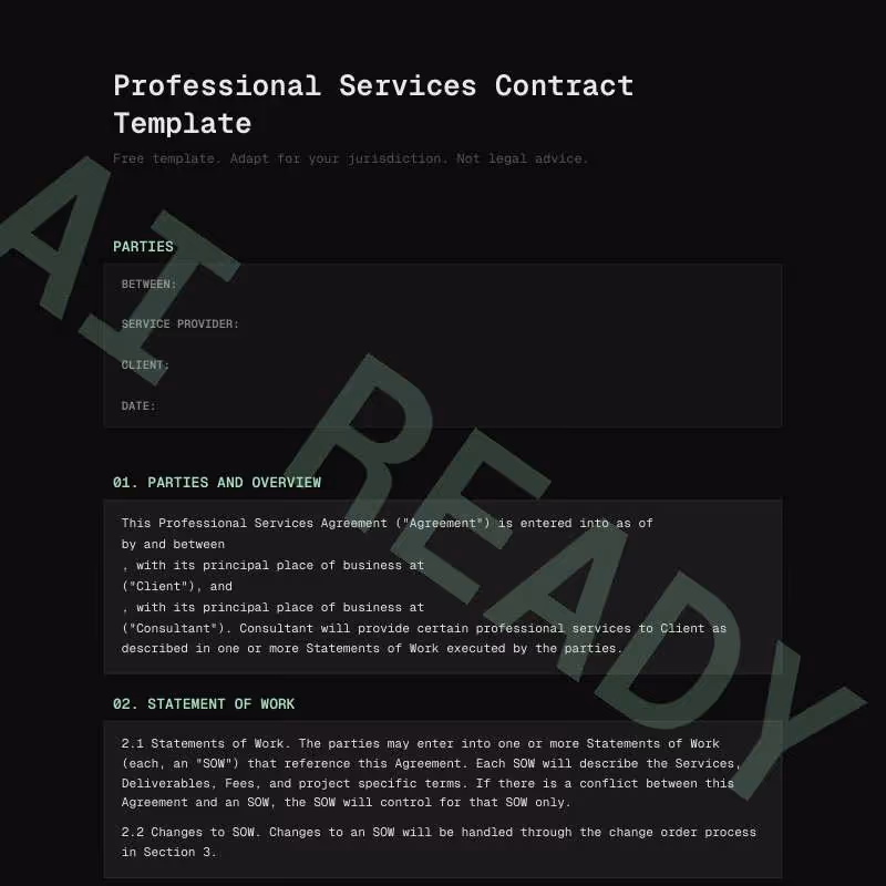 Professional Services Contract Template Preview