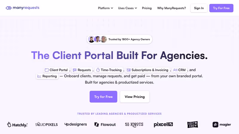 ManyRequests client portal software homepage