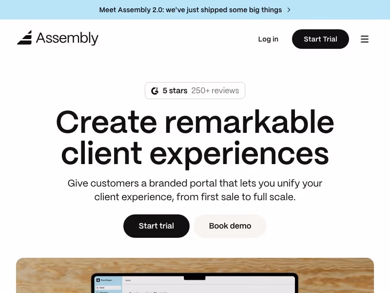 Assembly client experience platform for professional services firms homepage